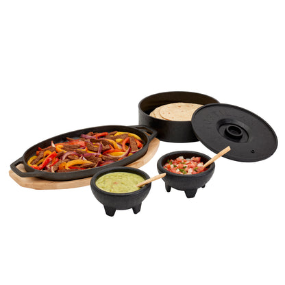 8-Piece Pre-Seasoned Cast Iron Fajita Set