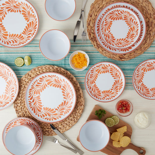 12-Piece Lebrillo Collection Melamine Dinnerware Set (Aqua, Black, Orange)