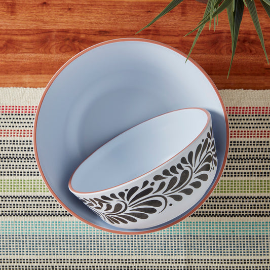 2-Piece Lebrillo Collection Melamine Serving Bowl Set (Aqua, Black, Orange)