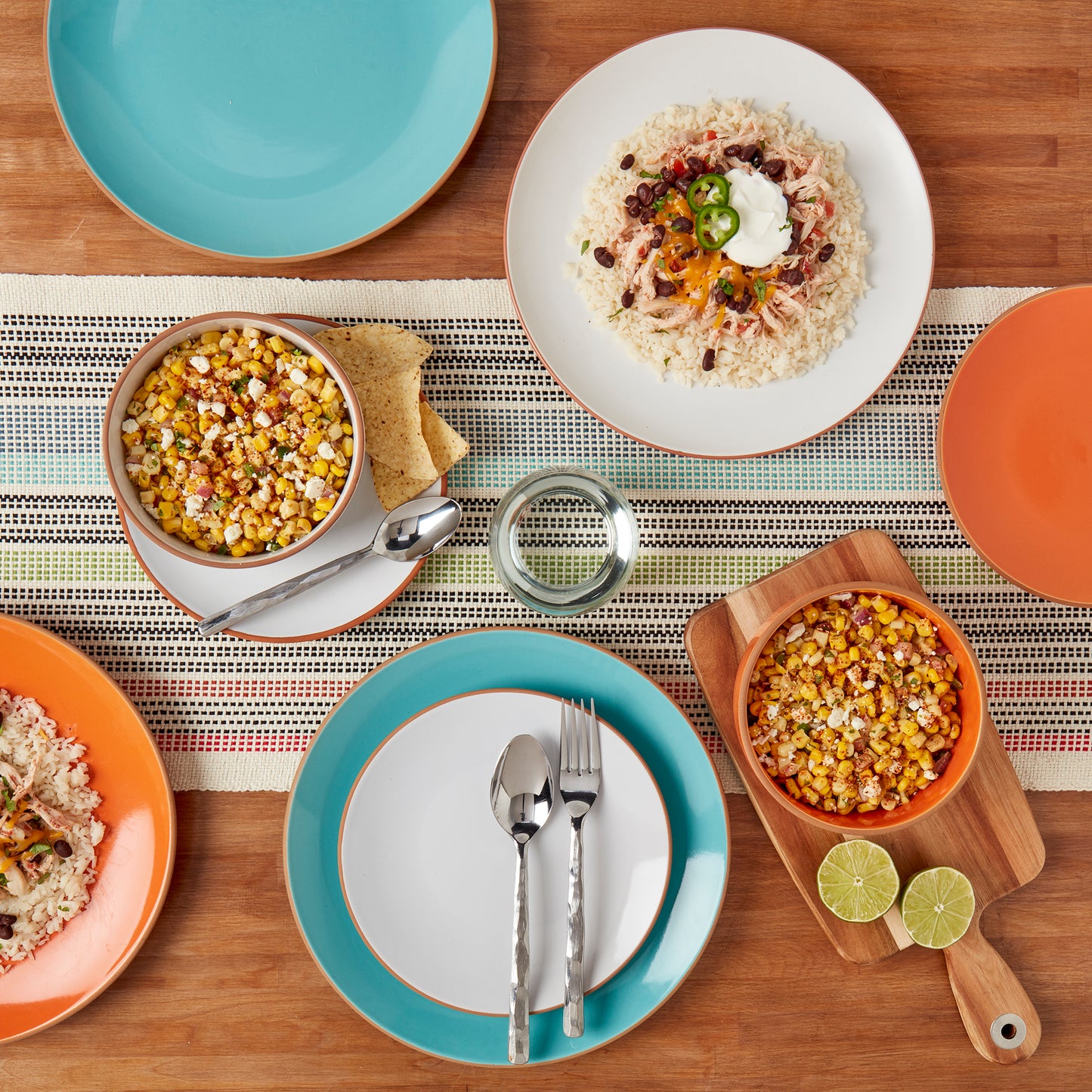 12-Piece Stoneware Dinnerware Set (Aqua, White, Orange)