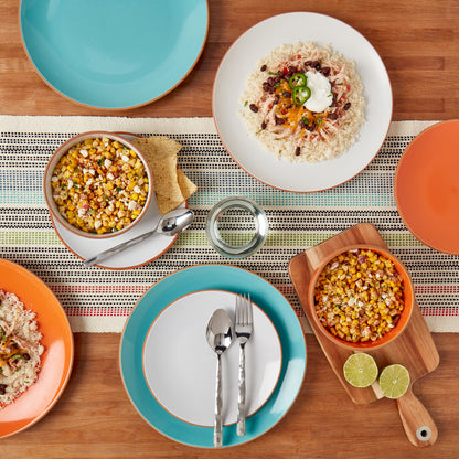 12-Piece Stoneware Dinnerware Set (Aqua, White, Orange)