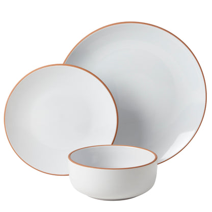 12-Piece Stoneware Dinnerware Set (Aqua, White, Orange)