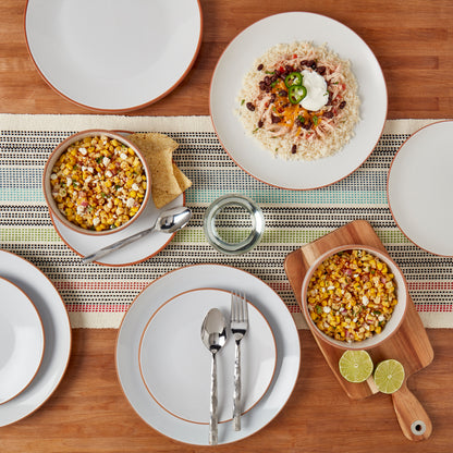 12-Piece Stoneware Dinnerware Set (Aqua, White, Orange)