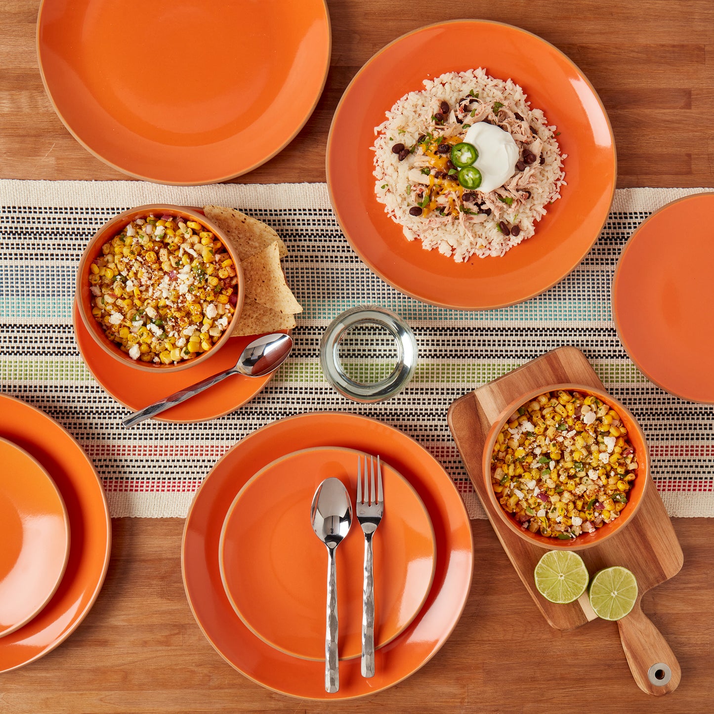 12-Piece Stoneware Dinnerware Set (Aqua, White, Orange)