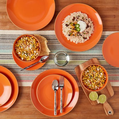 12-Piece Stoneware Dinnerware Set (Aqua, White, Orange)