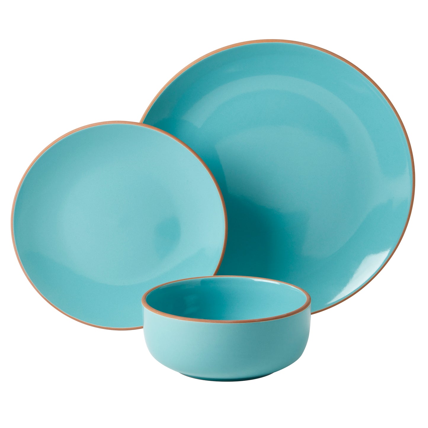 12-Piece Stoneware Dinnerware Set (Aqua, White, Orange)