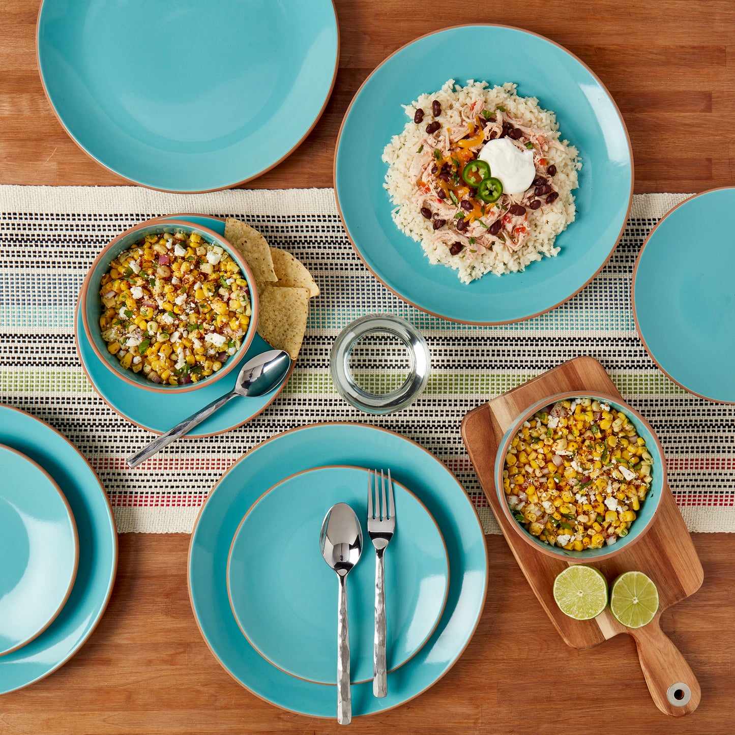 12-Piece Stoneware Dinnerware Set (Aqua, White, Orange)